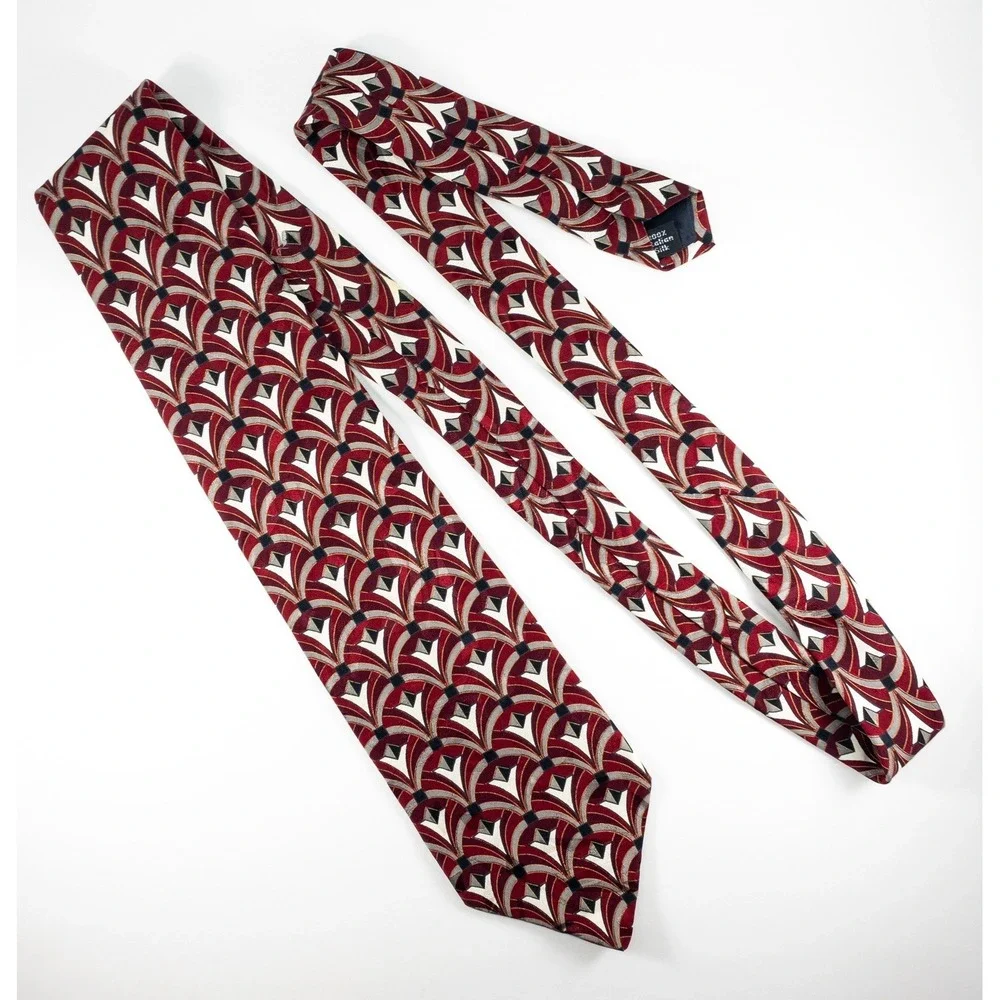 Vintage Zylos George Machado Art Deco Inspired Repeating Fan Mosaic Tie, Silk